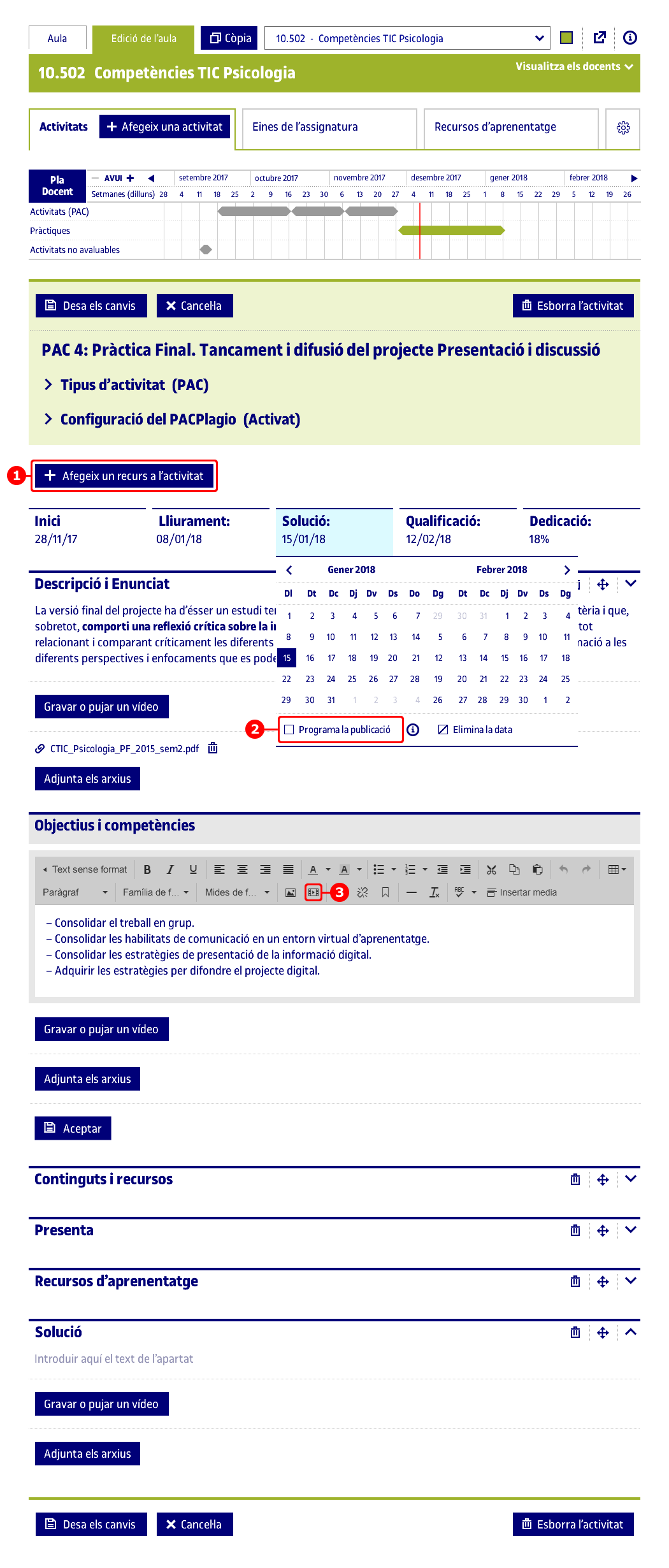 Edició d'activitats