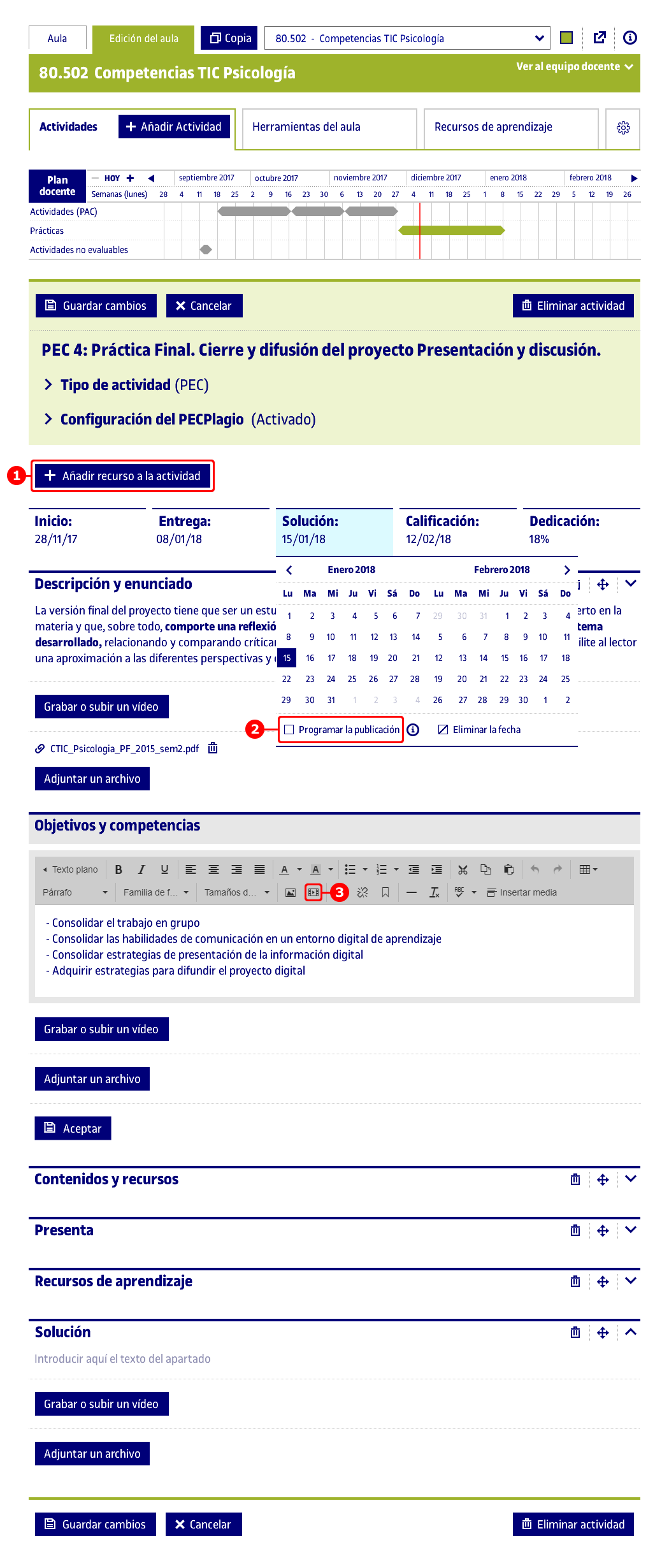 Edición de actividades