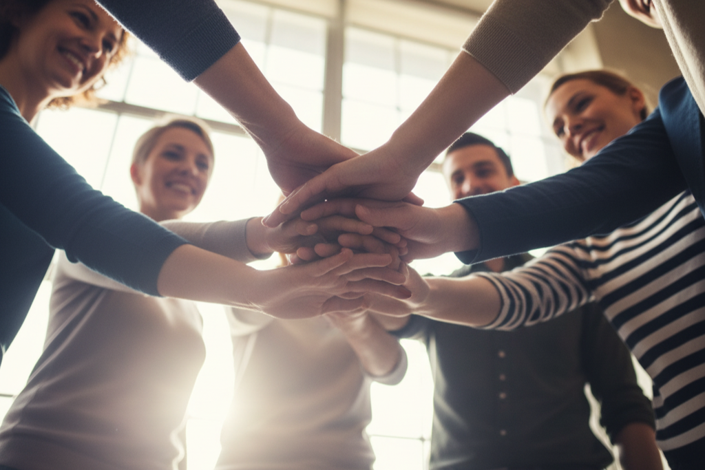 Personas en corro unen sus manos